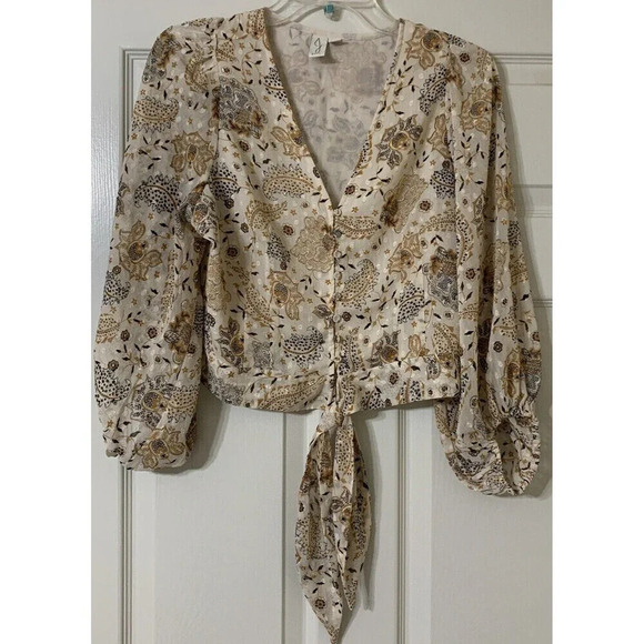 Joie Cream Sheer Lined Floral Tie Front Peasant Blouse Top Size M (B12) - Picture 4 of 9